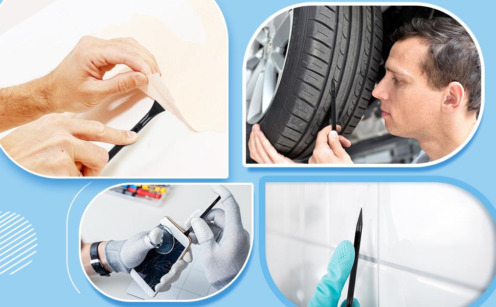 9 Pieces Plastic Scraper Tool Scratch Free Crevice Cleaning Sticker Remover Tool Multipurpose Non Scratch Scrapers for Tight Spaces, Kitchen, Crevices, Auto Detailing, Paint