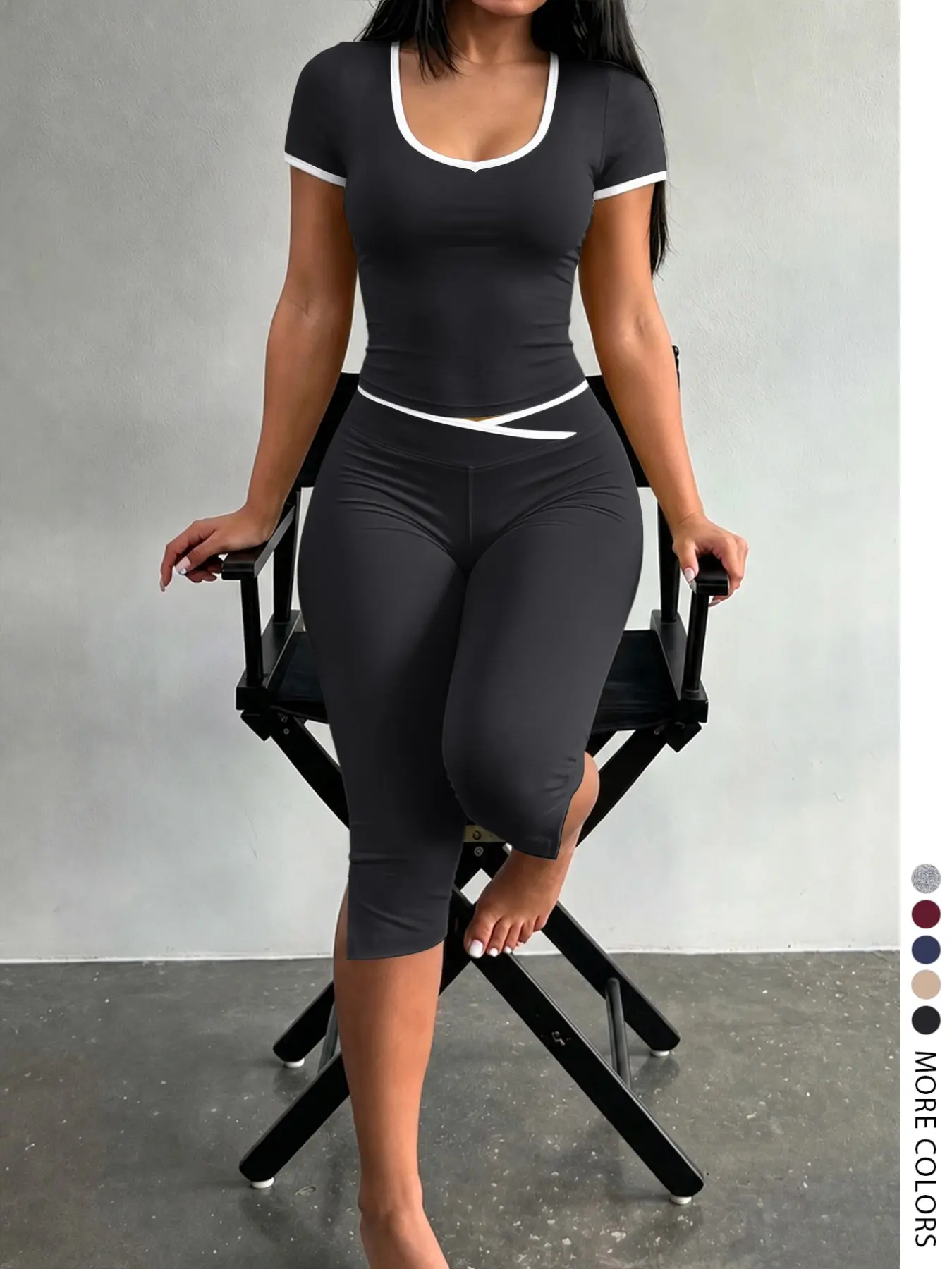 Lw Sherowear Soft Basic Fashion Women's Slim Fit Short Sleeve and Capri Set, Split Leg, Perfect for Summer Home Wear