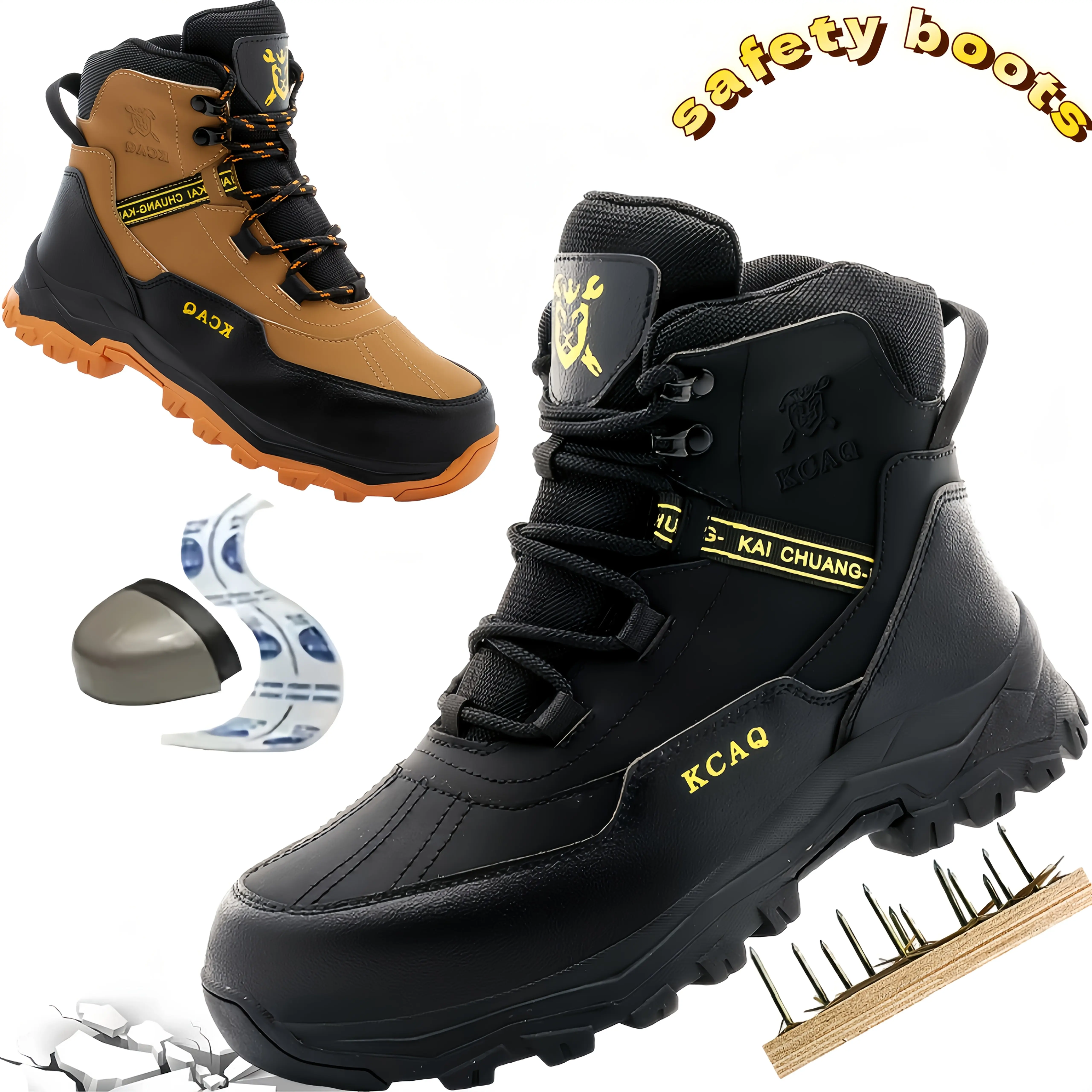 Men's & Women's Heavy-Duty Steel-Toe - Puncture-Resistant All-Season Work Boots with Slip-On/Lace-Up Closure, Cushioned Insole & Rubber Sole - Industrial Construction Footwear (Black/Brown/Tan) for Sites & Outdoor durable safety men shoe