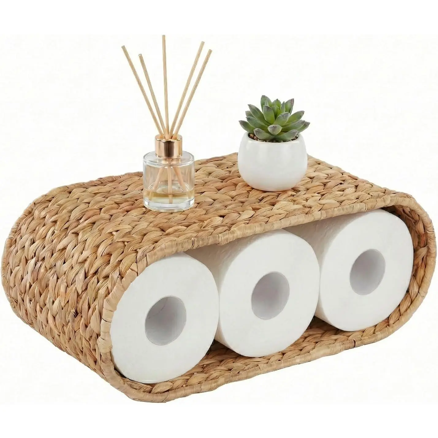 Wicker Wall Shelf for Bathroom, Rattan  Toilet Paper Holder Basket |  Water Hyacinth, Easy Installation, 8mm Metal Frame,2-Tier,  Bathroom Decor