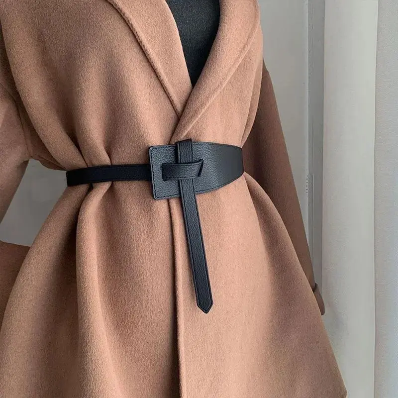 1Pc Designer Belts for Women High Quality Knot Soft Pu Leather Long Cummerbunds Wide Coat Femme Dress Waistband