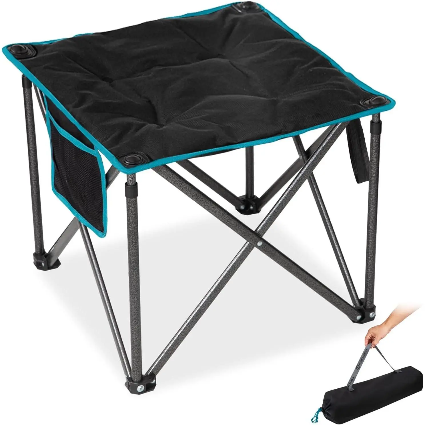 Oversized Camping Stool for Adults, Thick Padded 18.1 Inch Folding Ottoman Foot Rest, 440 Lbs Heavy Duty Outdoor Camp Chairs with Anti-Slip Foots & Carry Bag for Fishing Lawn Travel (Black)