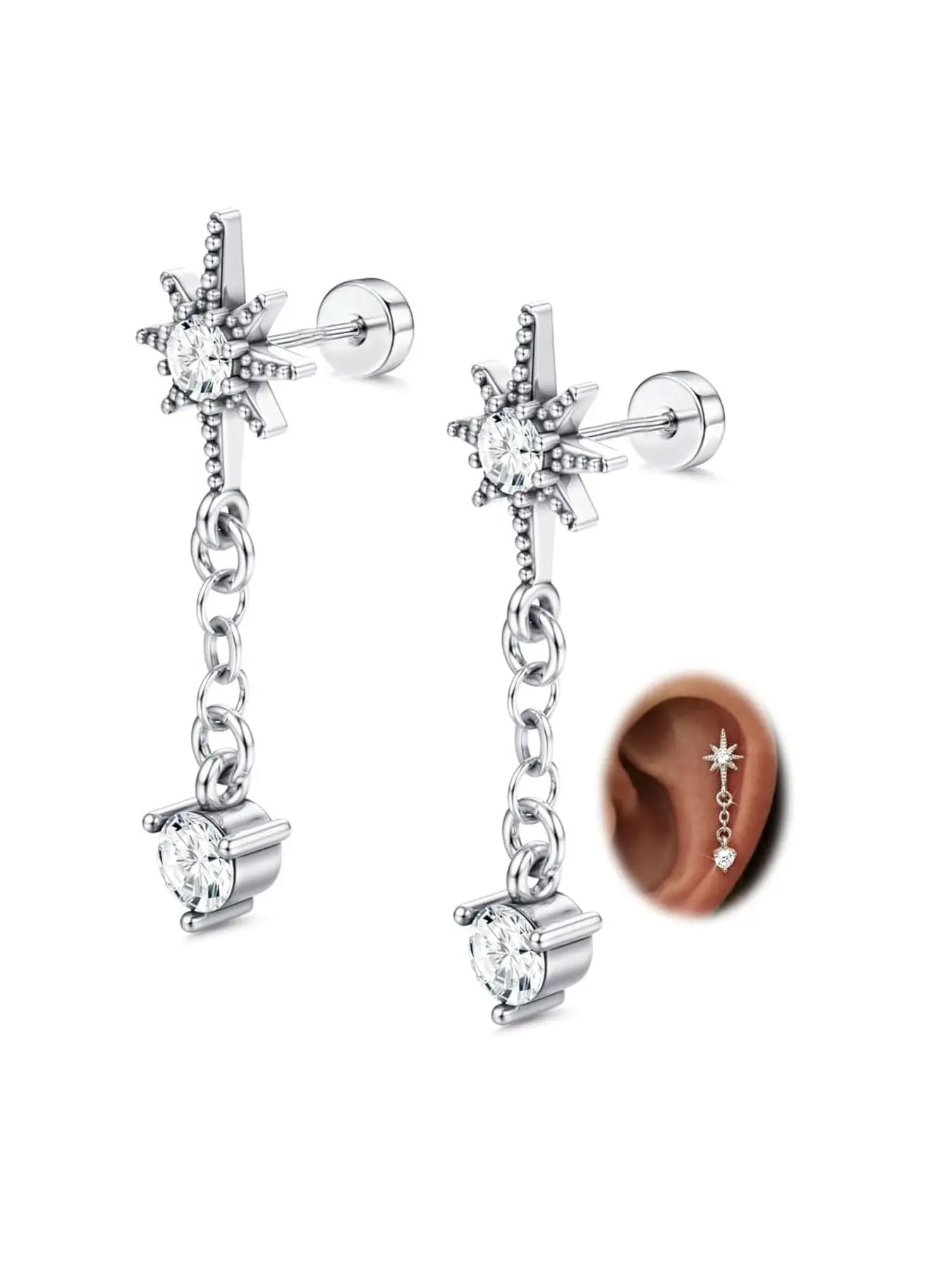 Hypoallergenic Cartilage Earrings for Women, Flat Back-Post Stud, Sensitive Ears, 20g Ear Crawler, Tragus Conch Helix Piercing Jewelry