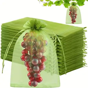 100 Reusable Fruit and Vegetable Protection Bags, 8x12 Inch Drawstring Net Covers, Gardening Pest Control for Grapes, Apples, Citrus