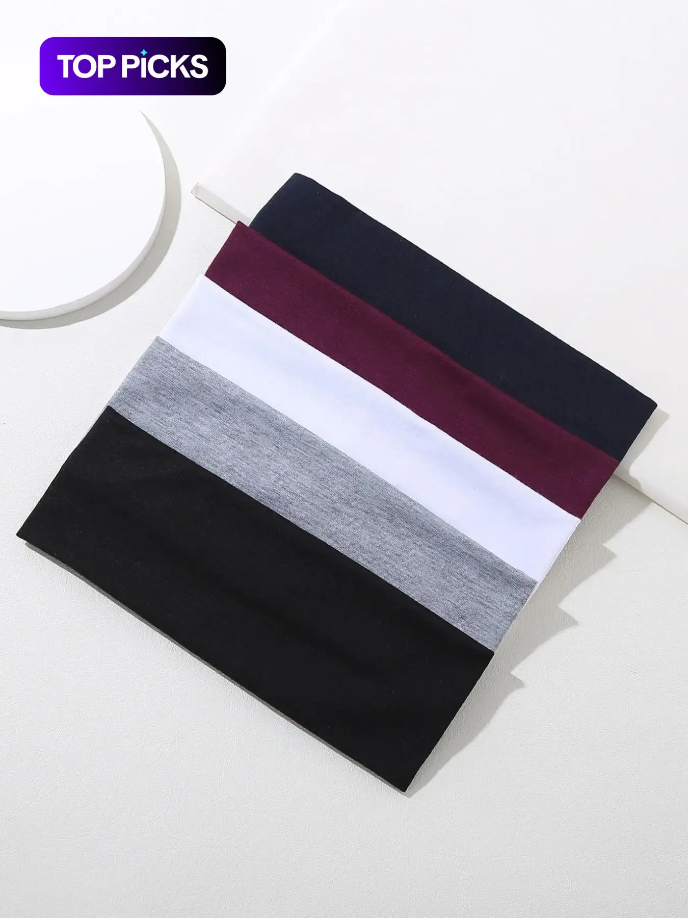 5counts Solid Color Headband, Casual Wide Elastic Hair Band For Women & Men, Basic Simple Hair Accessories For Daily Wear, Elastic Headbands, Elastic Fashion Headbands