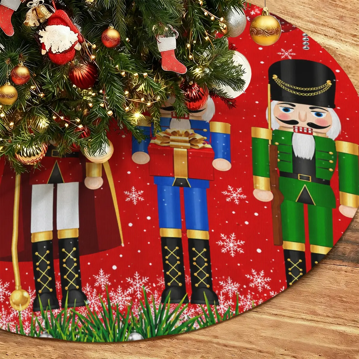 Nutcracker Christmas Tree Skirt Polyester Short Velvet Fabric Suitable for Christmas Family Party Decoration