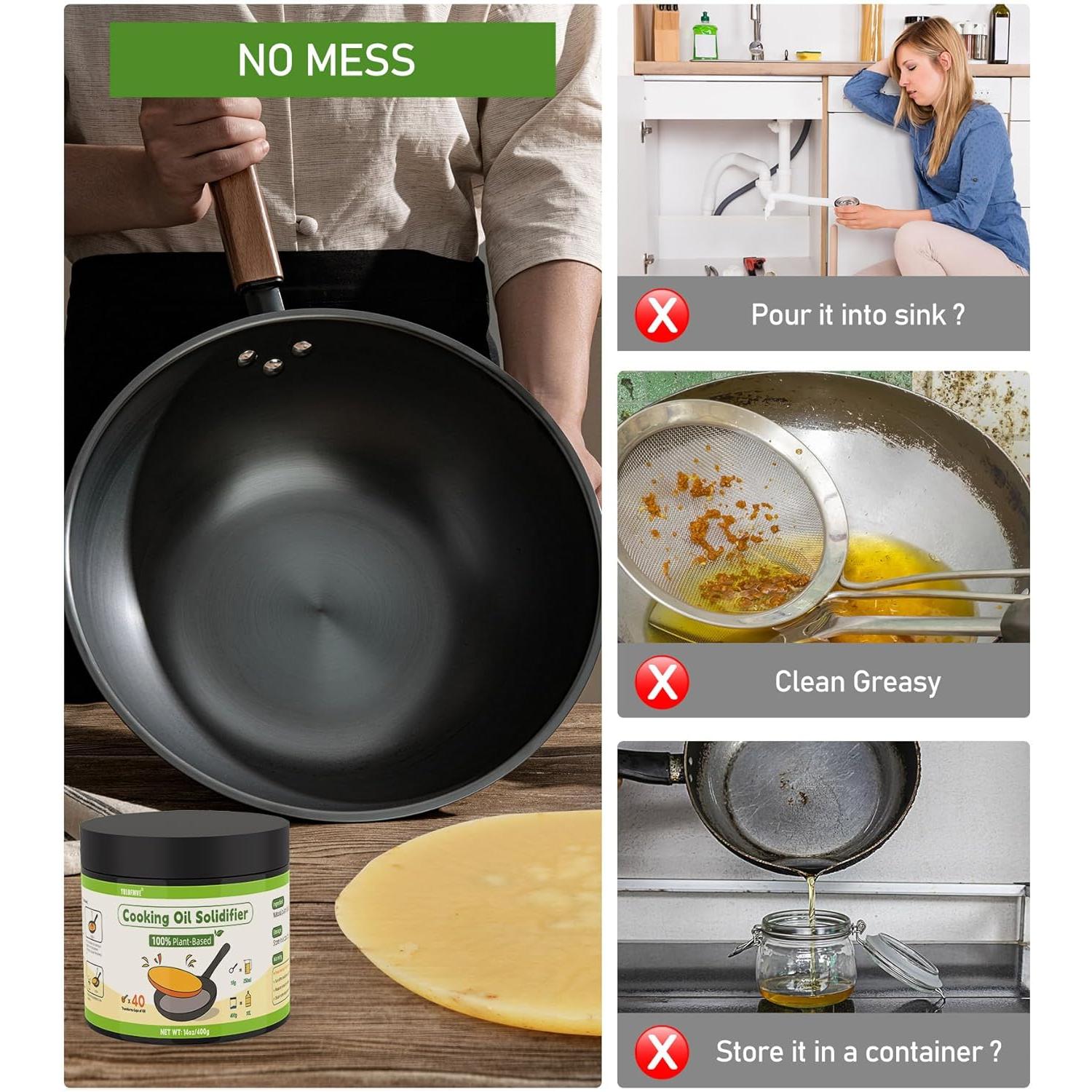 Cooking Oil Solidifier, Solidifies Up to 40 Cups from Mess,  -Based  Oil Solidifying ,  Hardener Disposal for Kitchen