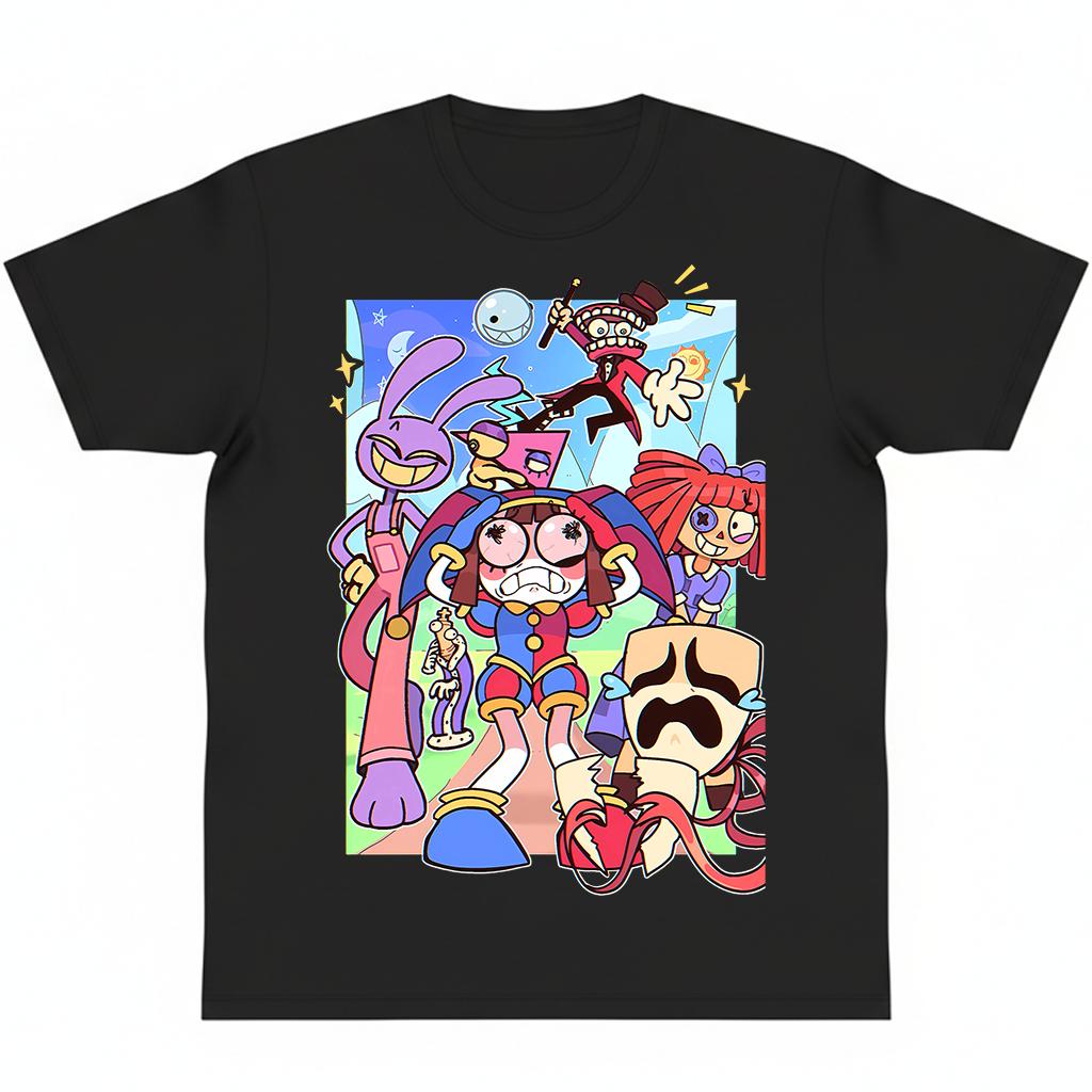 Trippy Digital Character Circus Tee| Unisex Y2K Casual Cotton Short Sleeve
