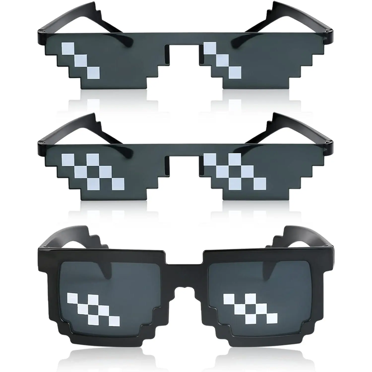 [3 Pack] Thug Life Sunglasses, Men Women Glass 8 Bit Pixel Mosaic Glasses Photo Props Unisex Sunglass  - Black