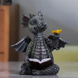 Small Dragon Book Reading Decorative Item, Resin Sculpture Art, Home Office Coffee Shop Decoration, Christmas New Year Display