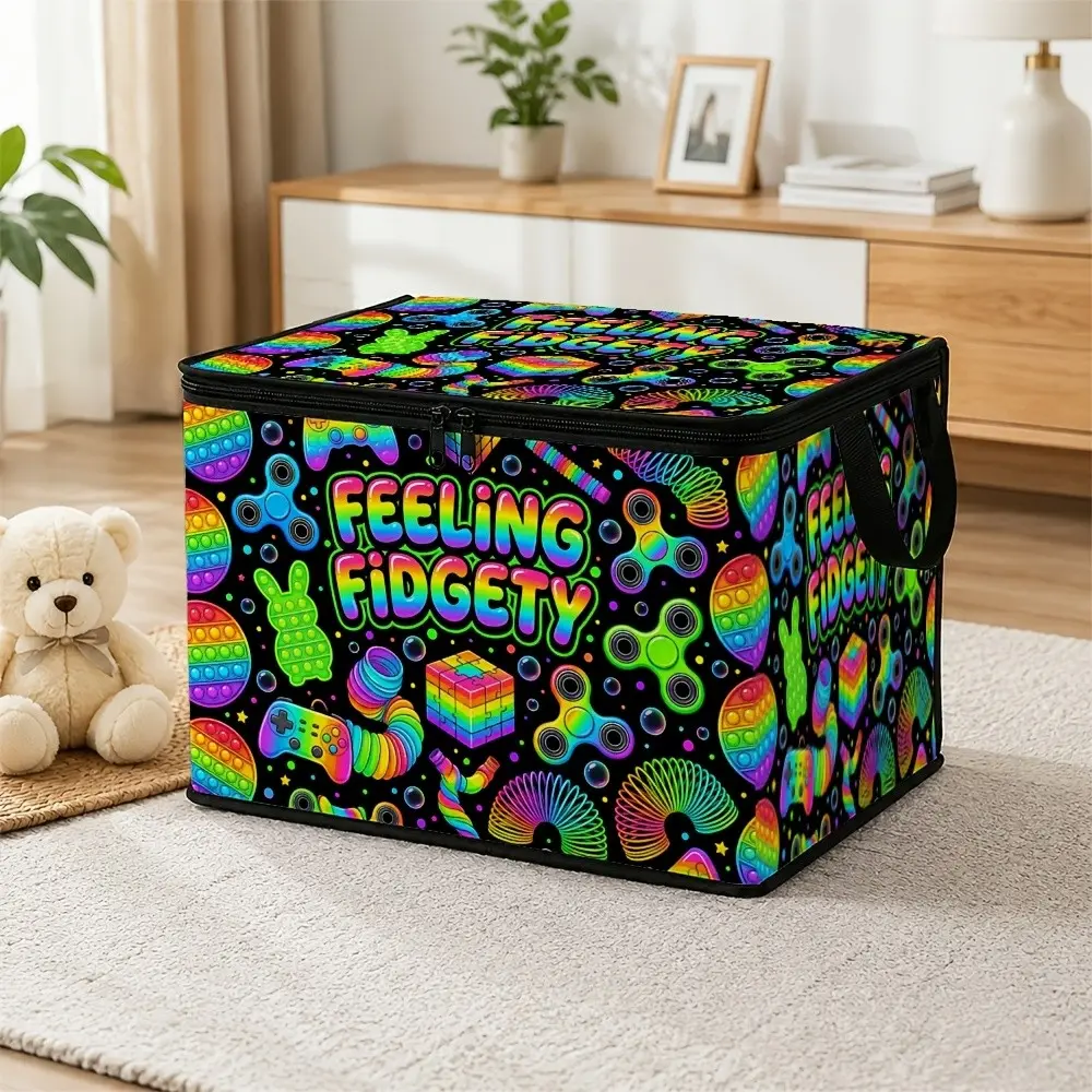 Vintage Neon Fidget Bubble Storage Box, Organizer Bins, with sturdy zipper, sensory fidget design and flip-top lid, suitable for home storage, travel, moving, camping, stores fidget toys, clothes, and serves as a storage basket
