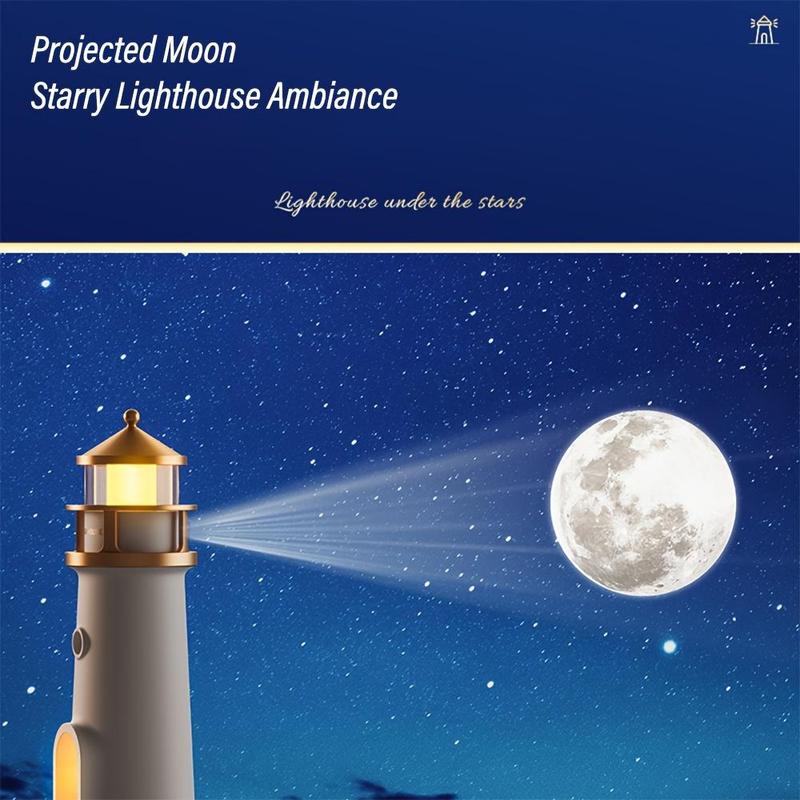 Moonlight Lighthouse Projection Light with Motion-Sensor Night Light, USB Rechargeable Lighting, Bedroom Bedside Lamp, LED Moonlight Projection Ambient Light, Decorative Gentle Lamp
