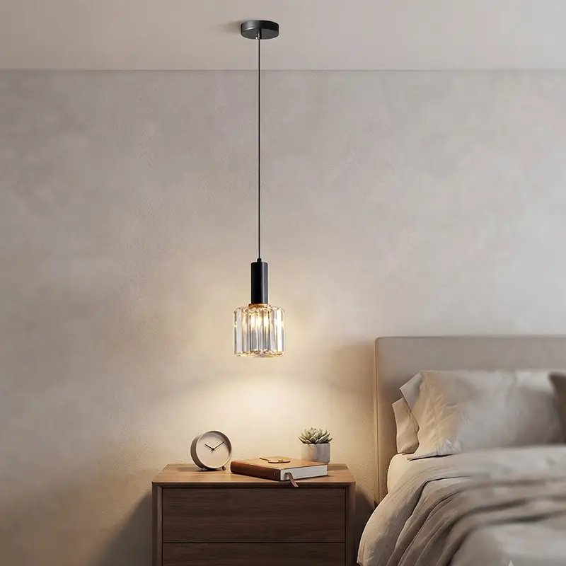 Simple Crystal Single Head Pendant Light, Adjustable Chain Length, Suitable for Study Desk, Dining Table, Kitchen Bar, E27 Socket, No Bulb Included