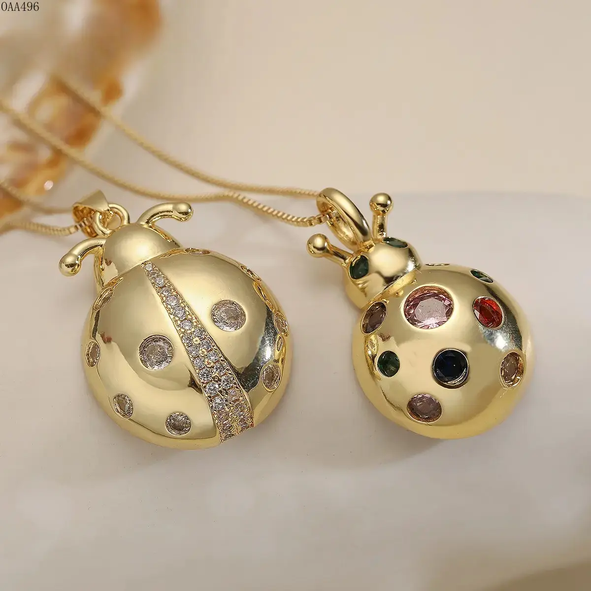 Ladybug Pendant Necklace for Women,  Plated Stainless Steel Chain With Enamel Ladybug Charm and Zircon Accent, Lightweight Everyday Jewelry for Daily Wear, Layering and Gift Giving