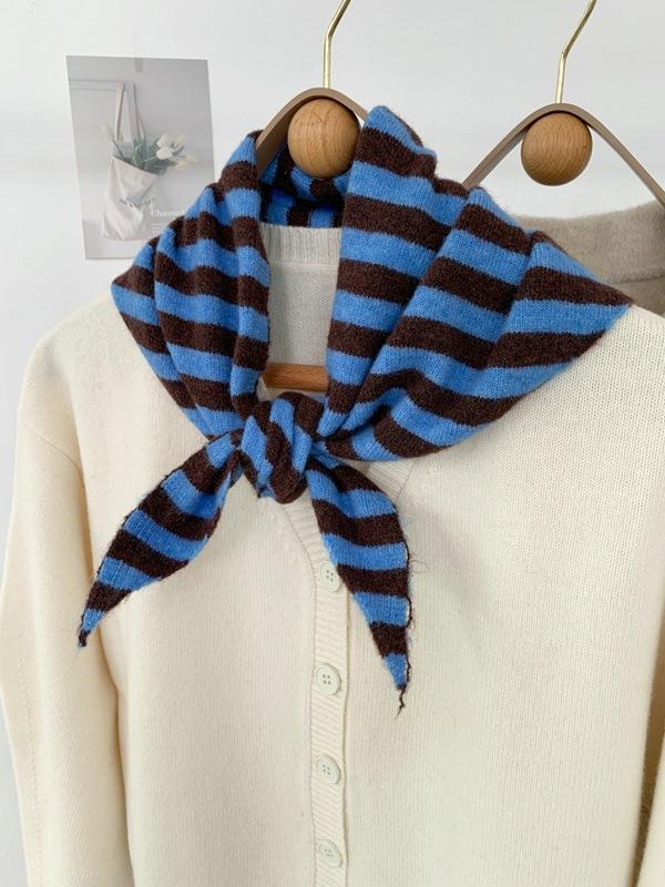 2024 Colorful Stripes with Wool Triangular Binder Decorative Knitted Small Scarf Soft Multi-Functional Small Scarf Collar