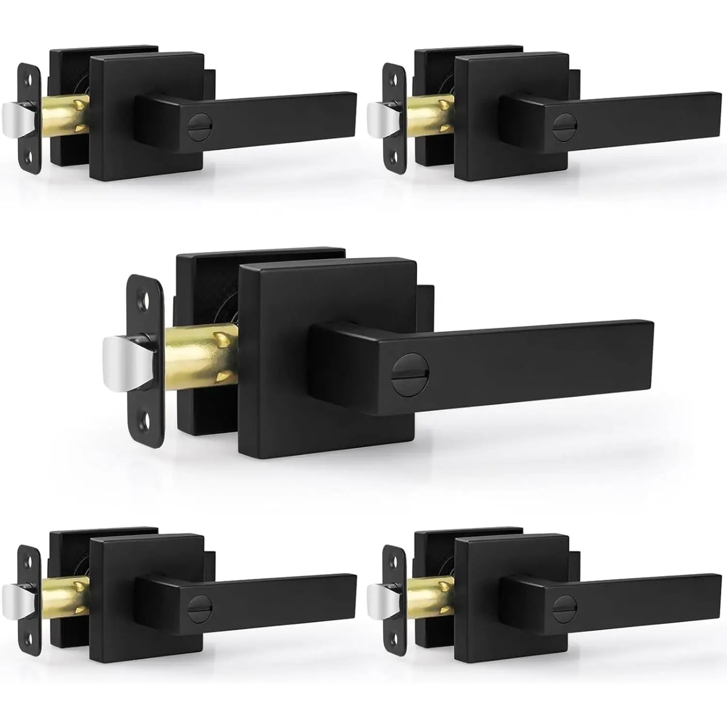 5 Pack Matte Black Door Handles Interior Door Knobs, Keyless Privacy Bedroom Door Lock, Heavy Duty Zinc Alloy Home Improvement Door Handleset for Bedrooms Bathrooms
