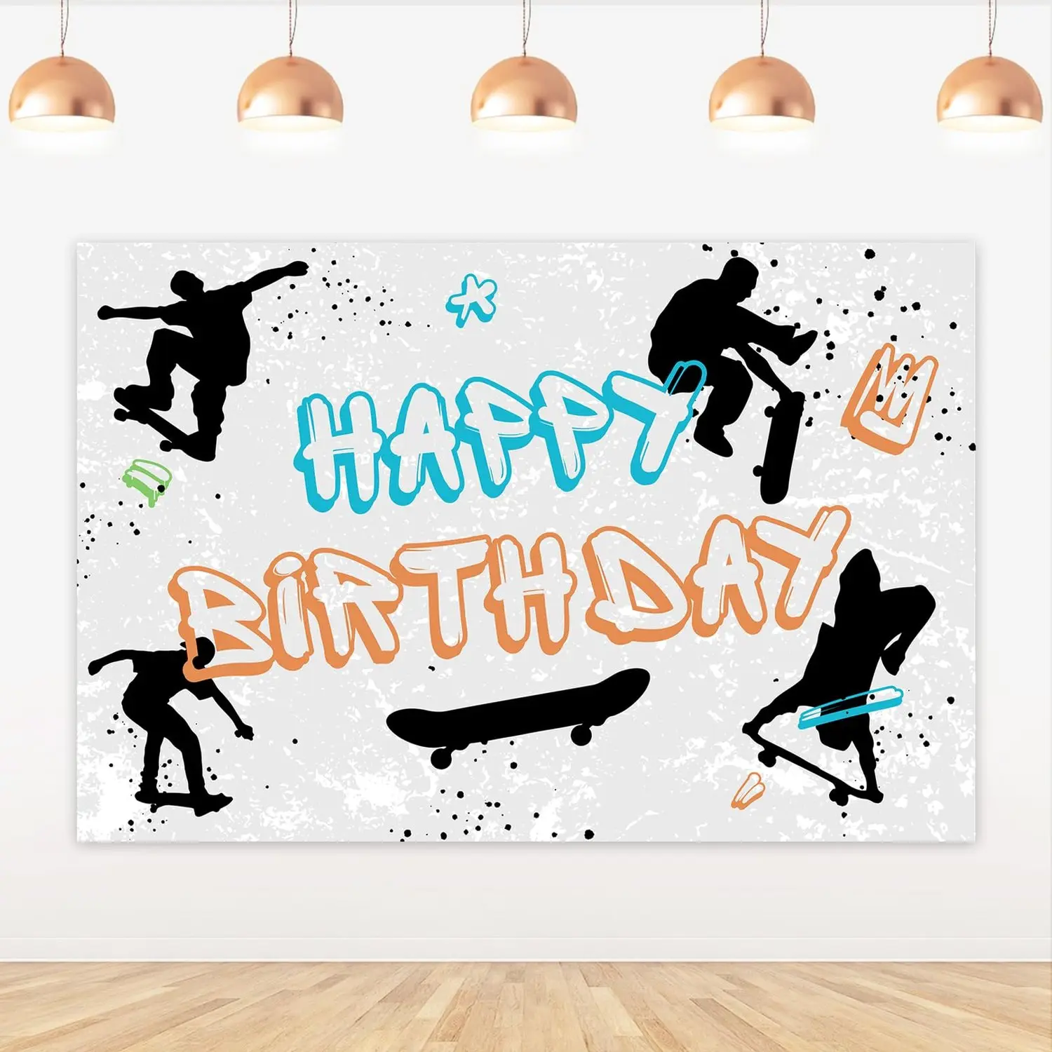 1Set Skateboard Birthday Decorations 5x3ft Skateboard Happy Birthday Backdrop Banner Extreme Skateboarding Photography Background Photo Studio Props Skateboarder Skater Party Supplies