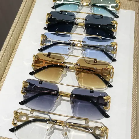 6 Pairs Men's Luxury Frameless Square Sunglasses for Business & Driving, Metal Embossed Design, Gradient Lenses, Street Style Accessories, Fashion Accessory Eyewear
