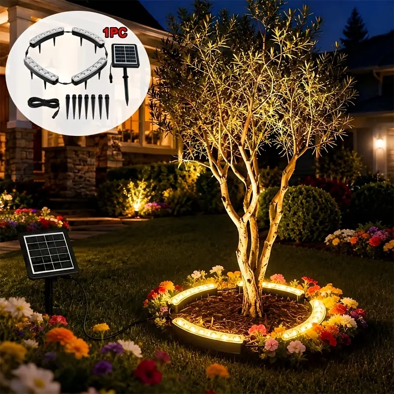 1pc Outdoor Solar 24LED Light Waterproof Model- Palm Tree Ring Light, IP44 Waterproof, Light Time From Dusk To Dawn, Outdoor Solar Spotlight Is Suitable For Gardens, Courtyards, Terraces, Balconies, Camping, Backyard Decoration And Other Scenes