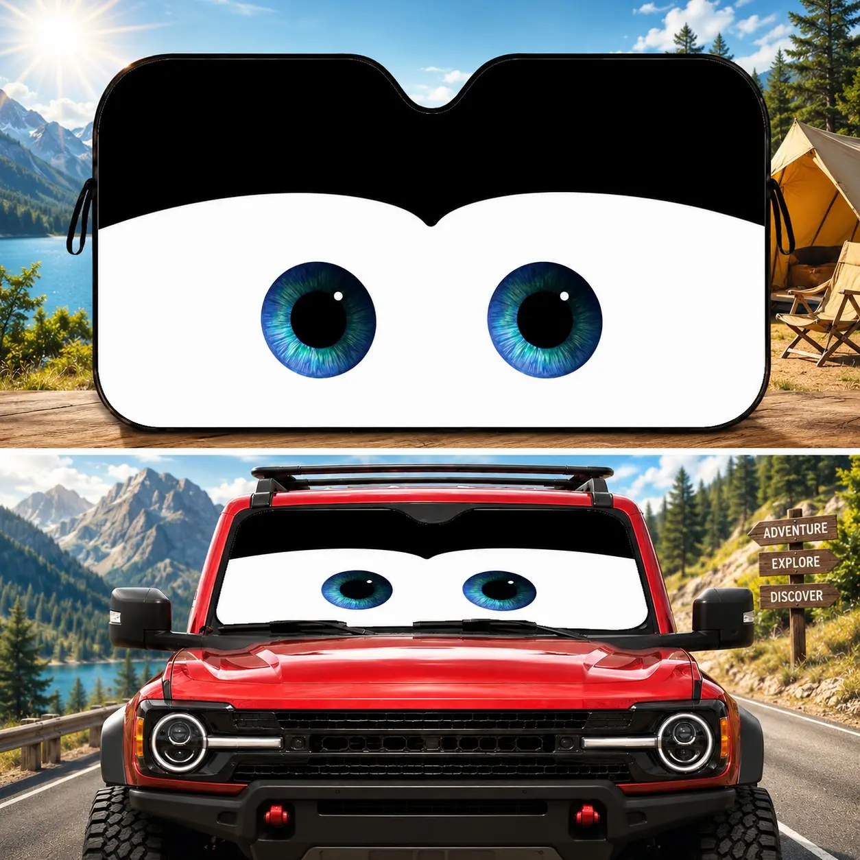 Cute Cartoon Eyes Car Sun Shade for Windshield, Funny Auto Visor Cover with UV Protection & Heat Blocking, Foldable Reflective Front Window Shield, Keep Your Car Cool in Summer, Protect Dashboard from Sun Damage, Universal Fit SUV Truck Sedan