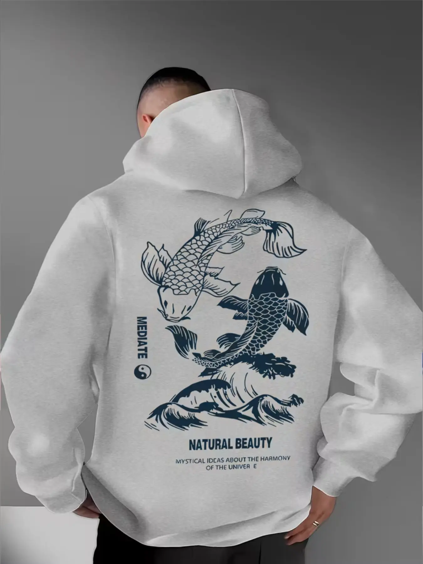 New Traditional Style Koi Print Hoodie, Unisex Long Sleeve Sweatshirt, Versatile Design, Perfect for Casual, Eastern Aesthetic Fashion