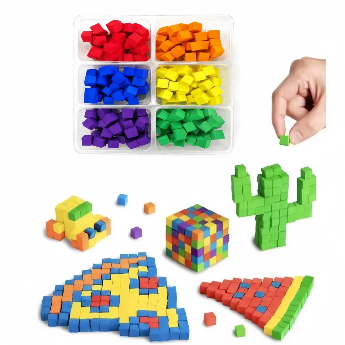 Eva Sticky Blocks, 6 Colors Stem Math Shape Sorter Sorting Toy, Montessori DIY Craft Blocks, Cube Playdough, Toddler Preschool Building Toys