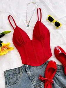 Women's Knitted Plain Casual Fashion Adjustable Strap Vest, Perfect for Daily Wear and Vacation Travel