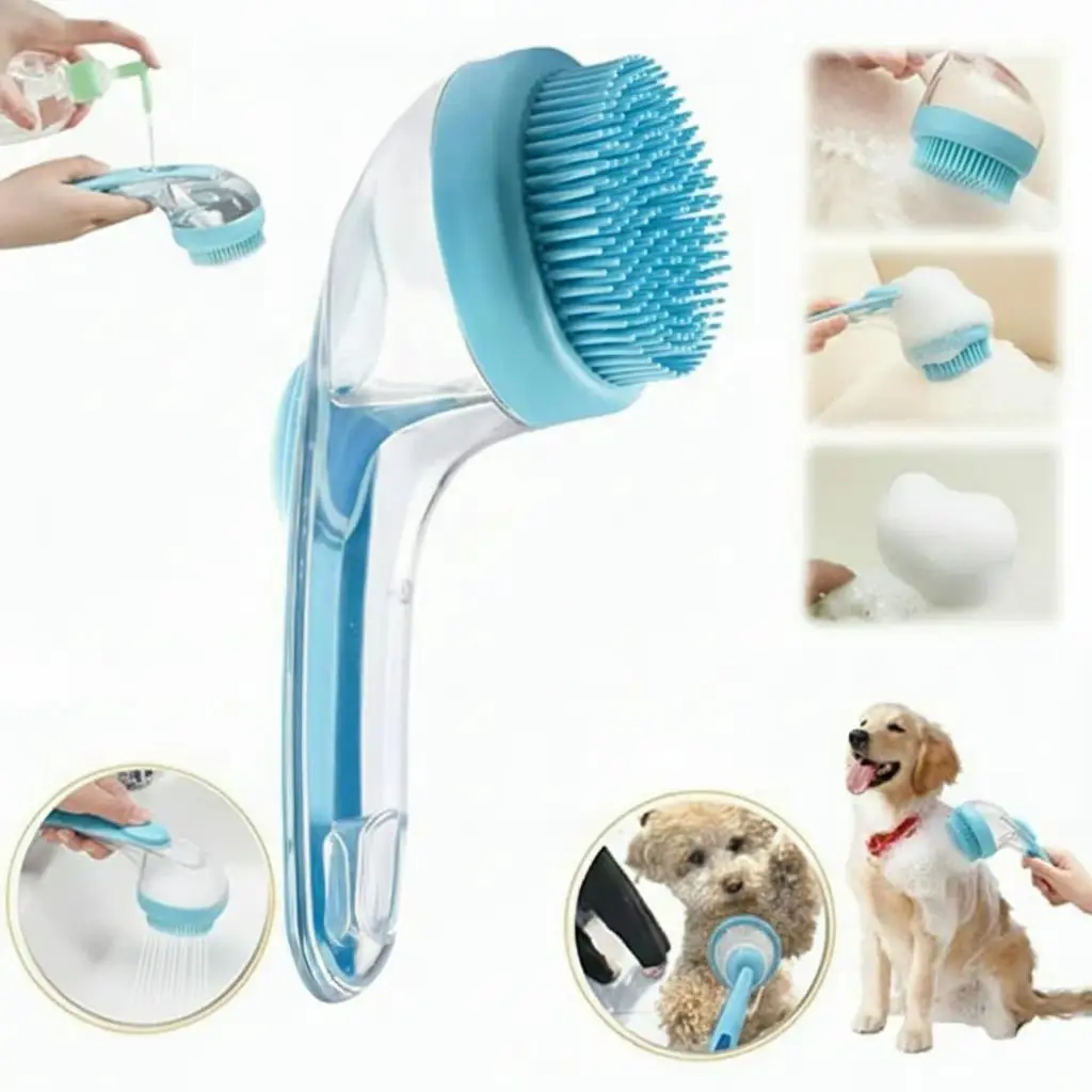 2026 New 2-in-1 Pet Bath & Grooming Deshedding Animal Hair Brush with Built-in Soap Dispenser, 8in×3in×4in, Gentle Massage Tool for Dogs & Cats, Enhances Hair Care, Improves Bathing Experience, Boosts Blood Circulation, Animal Hair Brushes