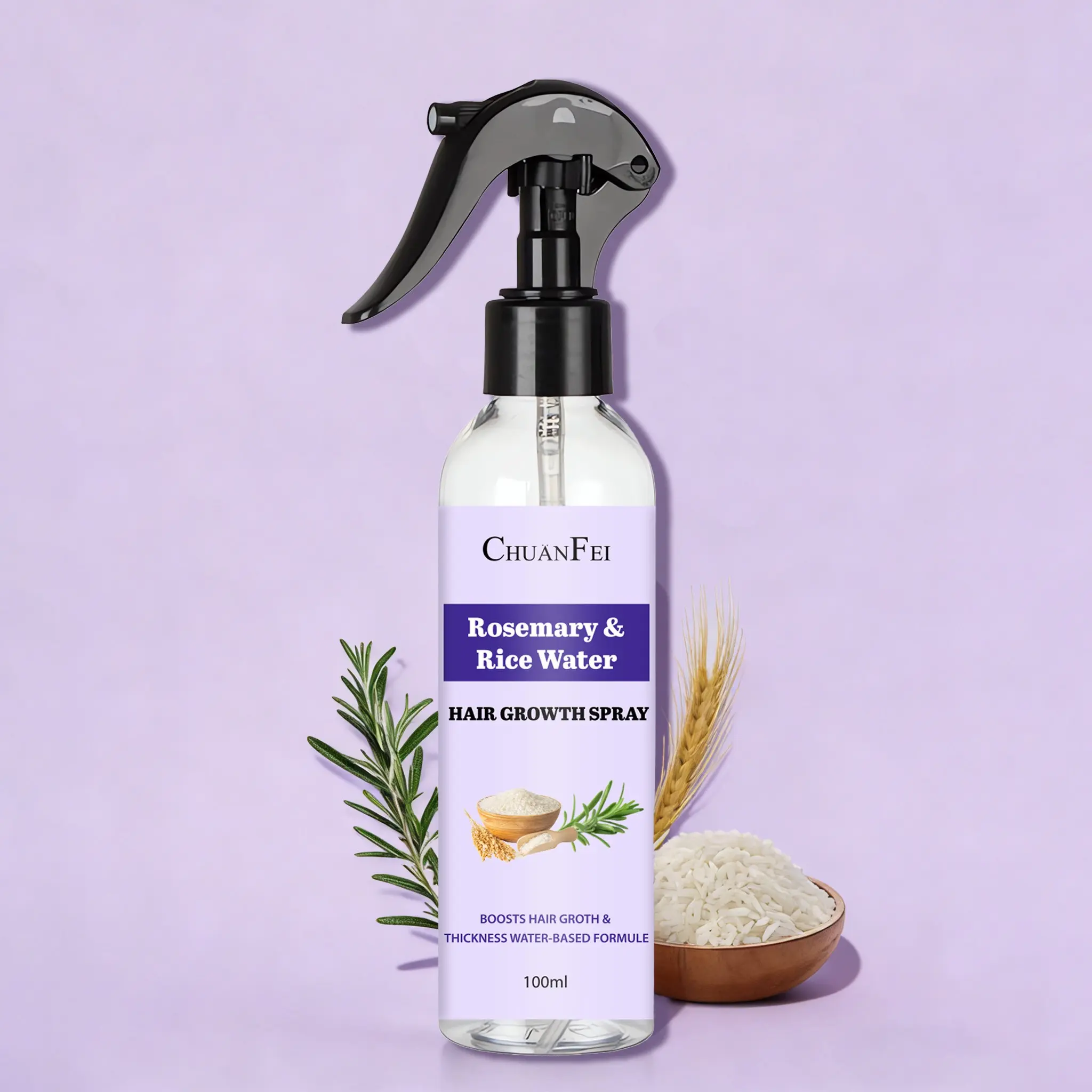 Natural Haircare Spray, Rosemary Essence & Rice Water Formula Haircare, Reduces Hair Loss, Scalp Care, Deep Nourishment, Smooth Hair, Improves Frizz