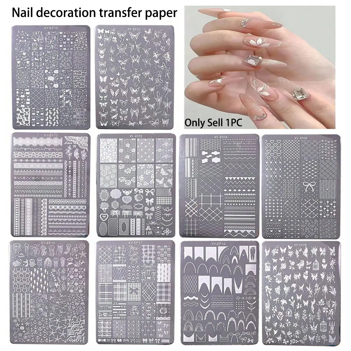New Style Nail Steel Plate, Cute Animal Butterfly Heart Lace Pattern, French Grid Print, DIY Nail Art Tool, Nail Art Supplies, Gift for Family Friends.Suitable for manicurists and beginners, essential tools for nail salons.