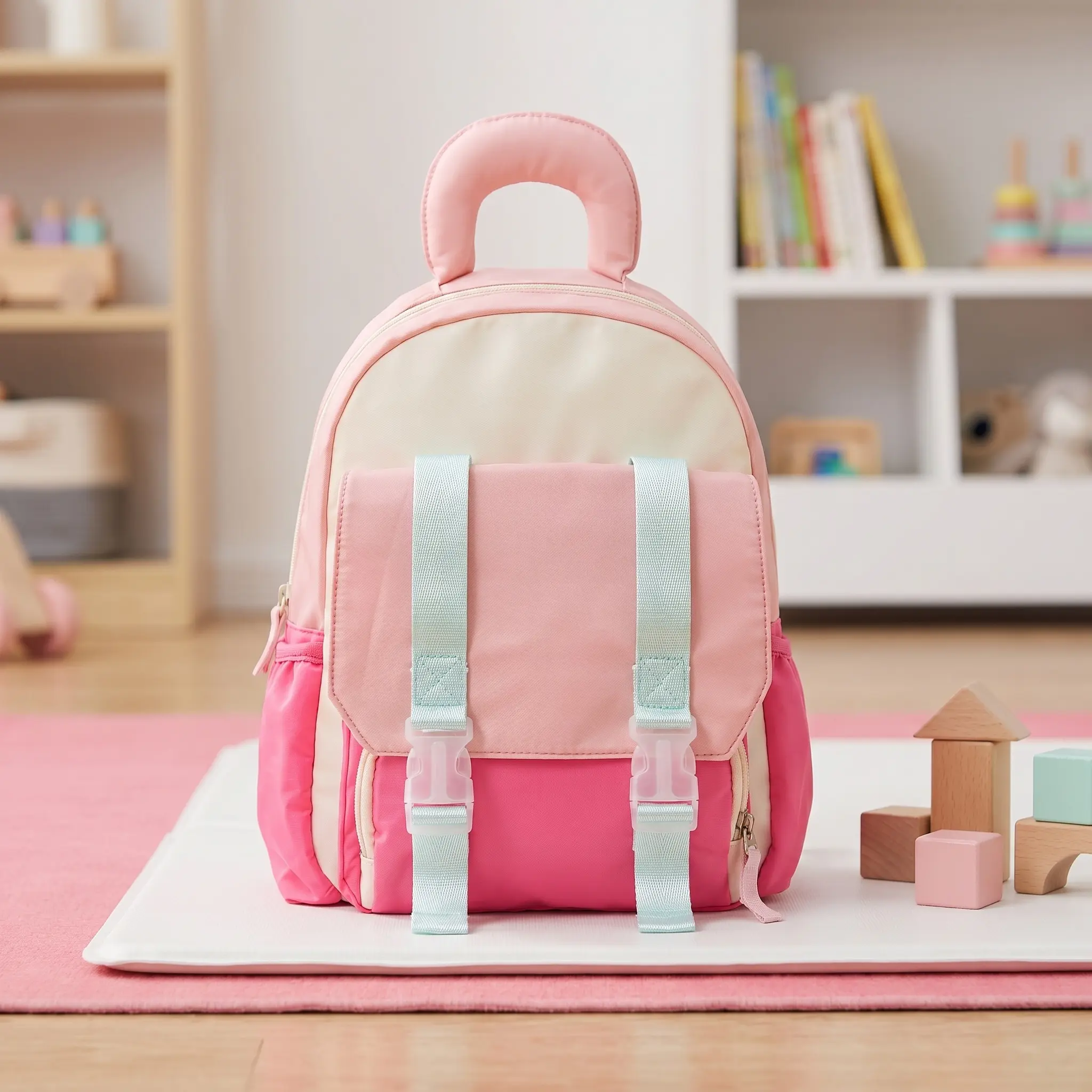 Unisex Color-Block Preschool Backpack for Playful Kids, Oxford Nylon Fabric, Lightweight Casual Daily Wear Bag with Cushioned Straps, Prop 65 Safe Portable Travel Bag, Chic Medium-Size Backpack, Colorblock Backpack, Kids Backpack