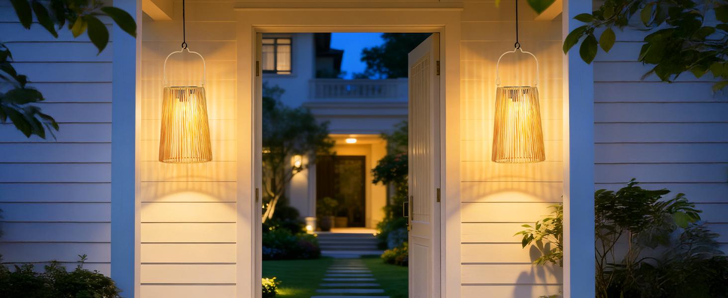 2 Pack Solar Lanterns Outdoor Waterproof, Hanging Rattan Woven Solar Lights with Auto On/Off, Decorative Gifts for Garden, Yard, Patio, Tree, Porch, Lawn, Pathway & Outside Tabletop Decor