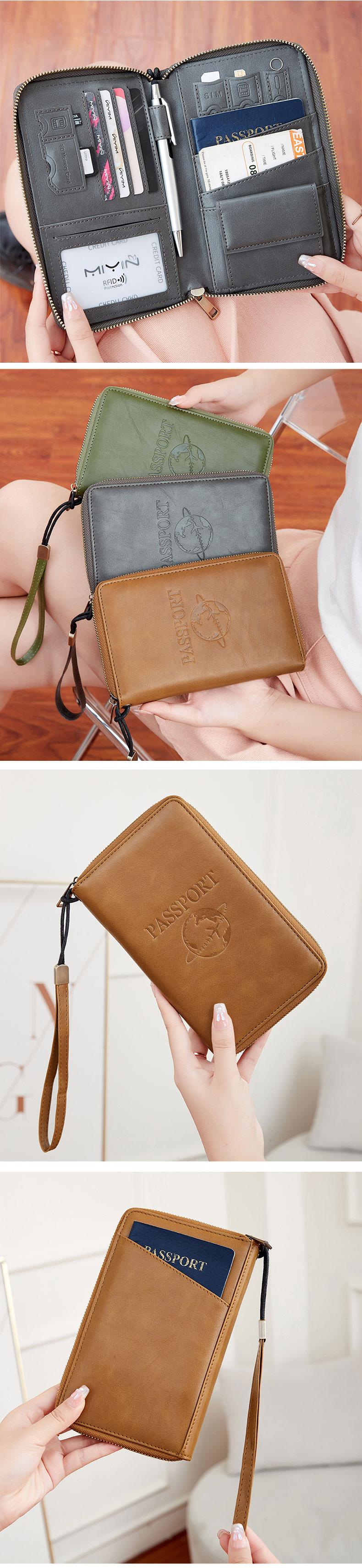 Multi functional passport organizer, family passport wallet, Passport Cover, RFID shielded travel document organizer, large capacity handbag with pen holder, ideal choice for safe travel