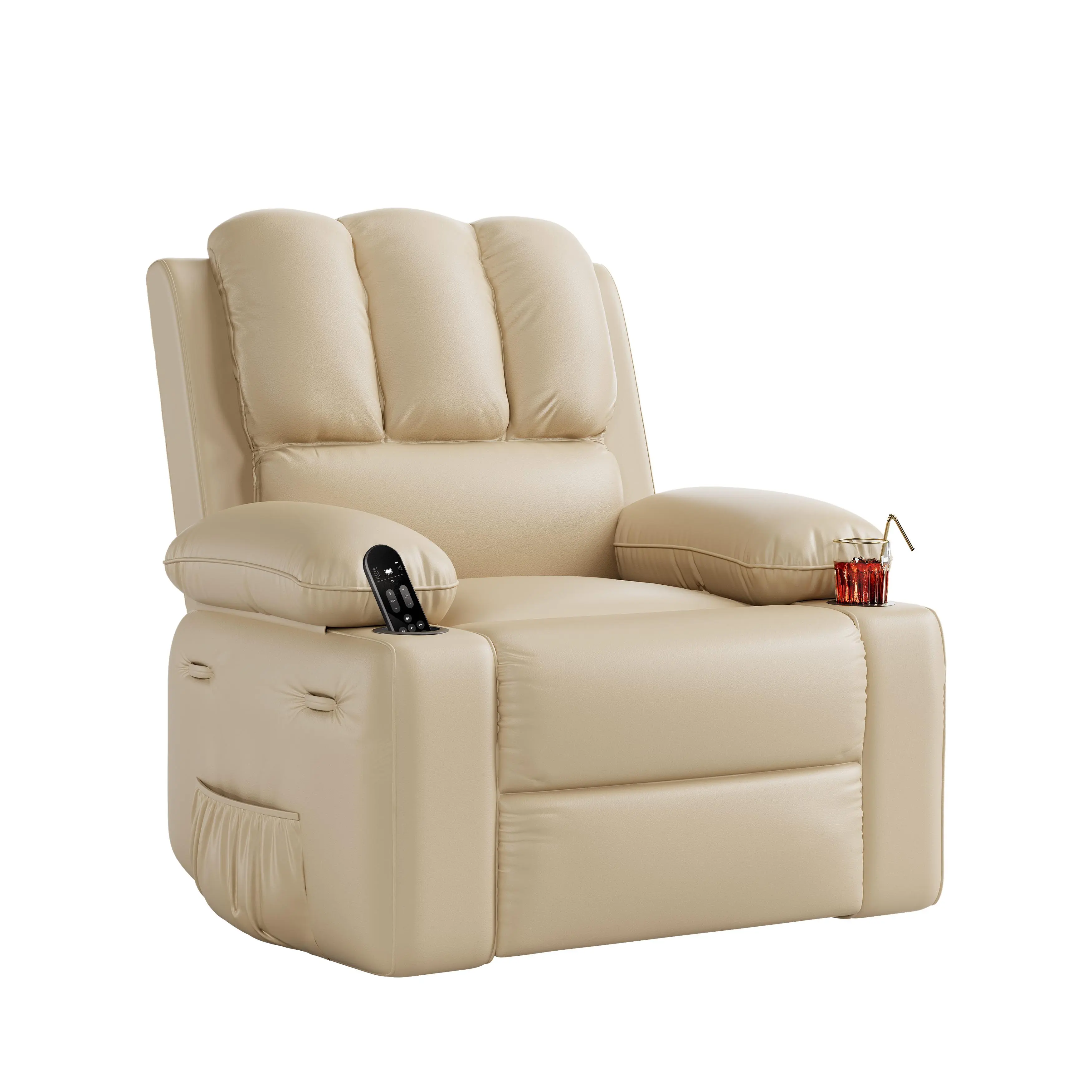Swivel Recliner Chair, 360° Swivel Recliner Chairs for Adults, Manual Recliner with Cup Holders and Side Pocket, Single Sofa Seat