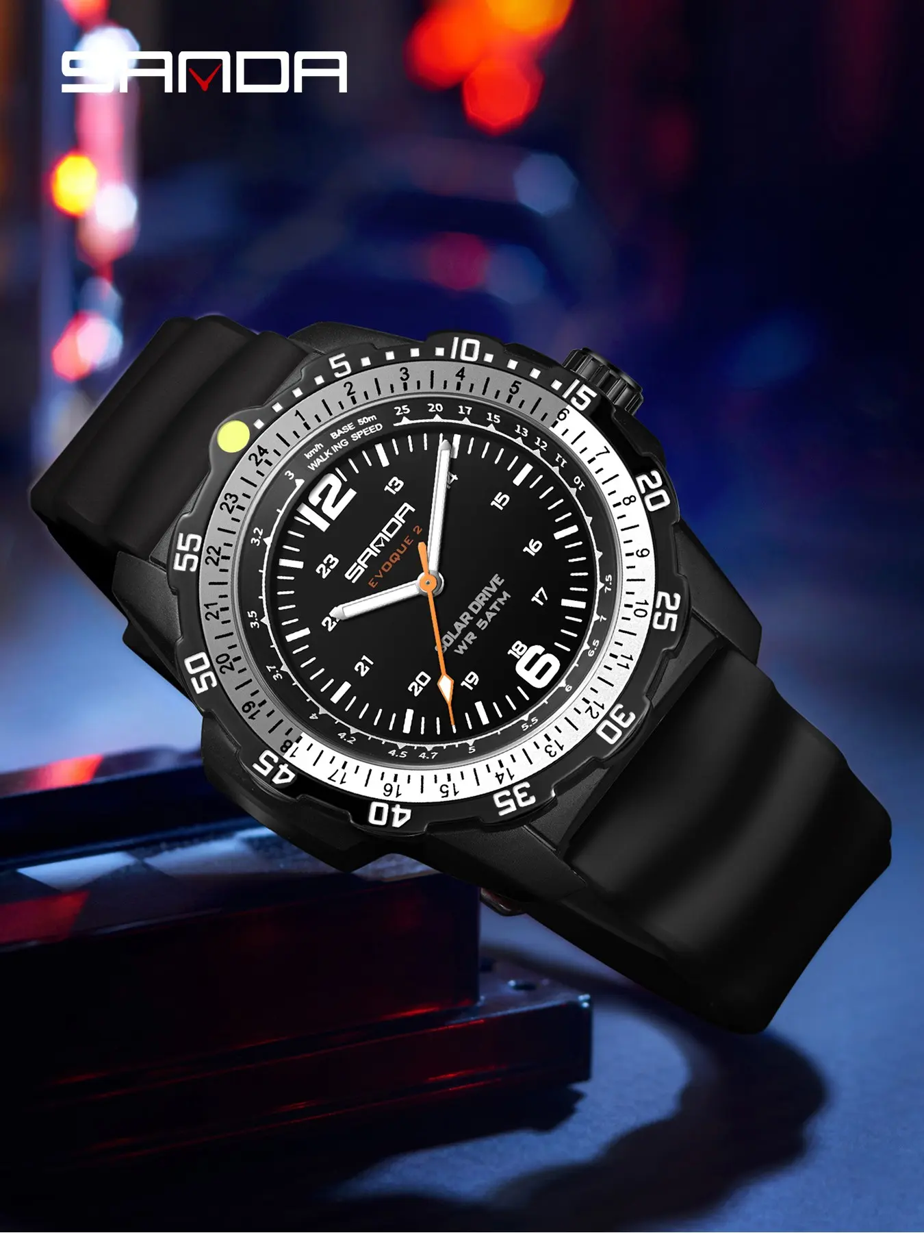 SANDA Luxury Men's Solar-powered Watch Creative Quartz Dial Luminous Hands Waterproof Sport Wristwatch Innovative Design