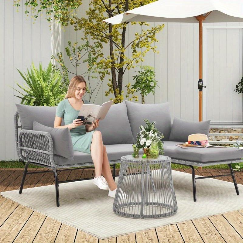 5-Person Modular Patio Conversation Set in Gray-Weather-Resistant Cushioned Sectional with Interchangeable Modules, Durable All-Weather Wicker Construction, UV-Protected Gray Fabric Cushions with Removable/Washable Covers