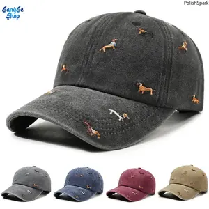 Vintage Baseball Cap with Dachshund Embroidery, Unisex Distressed Dad Hat for Everyday Wear, Adjustable with UV Protection (56-60cm)