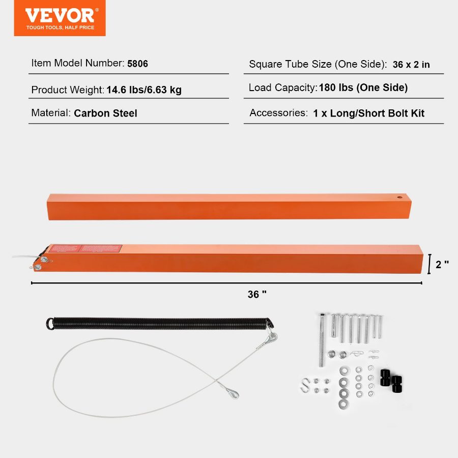 VEVOR TrailTailgate er Lift Assist, Max 180 lbs Load Capacity, Compatible with Open Utility Trailer Tailgate and Ramp, with 10 to 24 Inches Heights Side Rail and 4 to 6 Feet Height Tail Gate Ramp