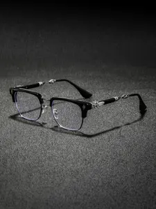 Men's New Metal Half Frame Glasses, High-End Luxury Classic Retro Texture Engraved Eyewear, Business Casual Fashion Plain Light Trendy Vintage Eyeglasses