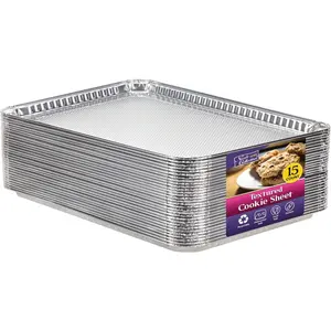 Half Size Textured Aluminum Cookie Sheet Pans 15 Count Durable Nonstick Baking Sheets 15.87" x 11" Baking Trays Foil Baking Pans