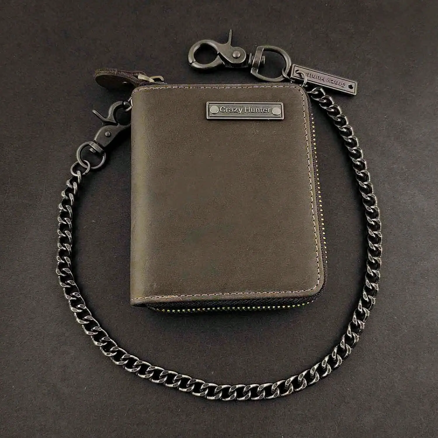 Biker Genuine Leather Mens ID card Money Wallet Coin Purse With Chain