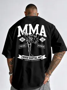 Summer Men's Loose Fit Short Sleeve Mma Training Shirt, Breathable Large Print Sportswear, Youth Fitness Boxing Top