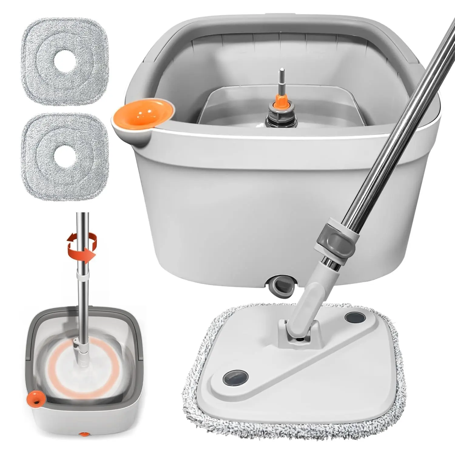 Spin Mop and Bucket with M16 Self Separation, Dual Compartment Mop Bucket, 360° Rotating Head, Ideal for Hardwood Tiles