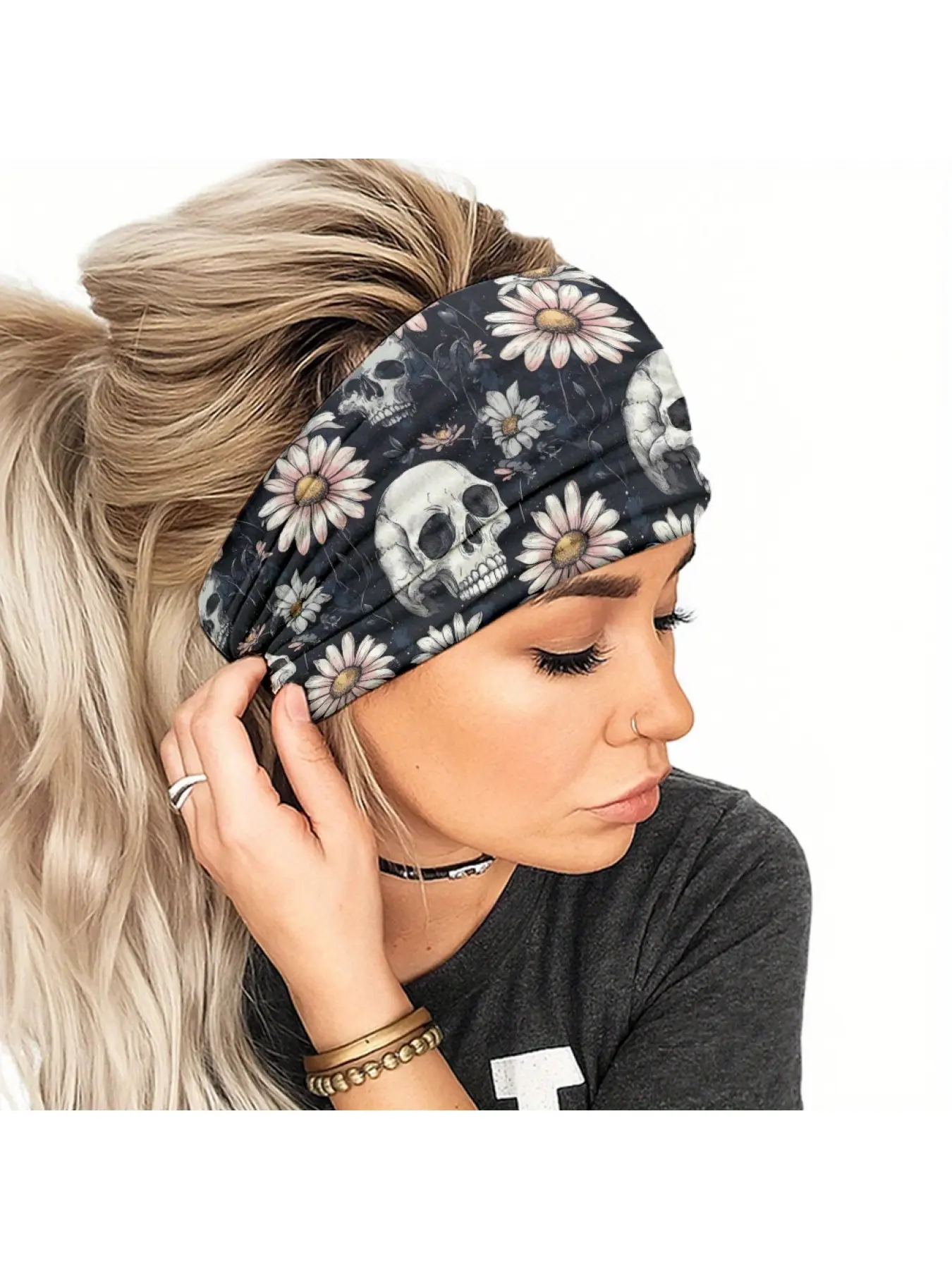[Skull Headband] Headband, Women's Headband, Skull Pattern Headband, Everyday Yoga Exercise Headband, Men's Running Headband, Elastic Fashion Headbands, Athletic Headbands