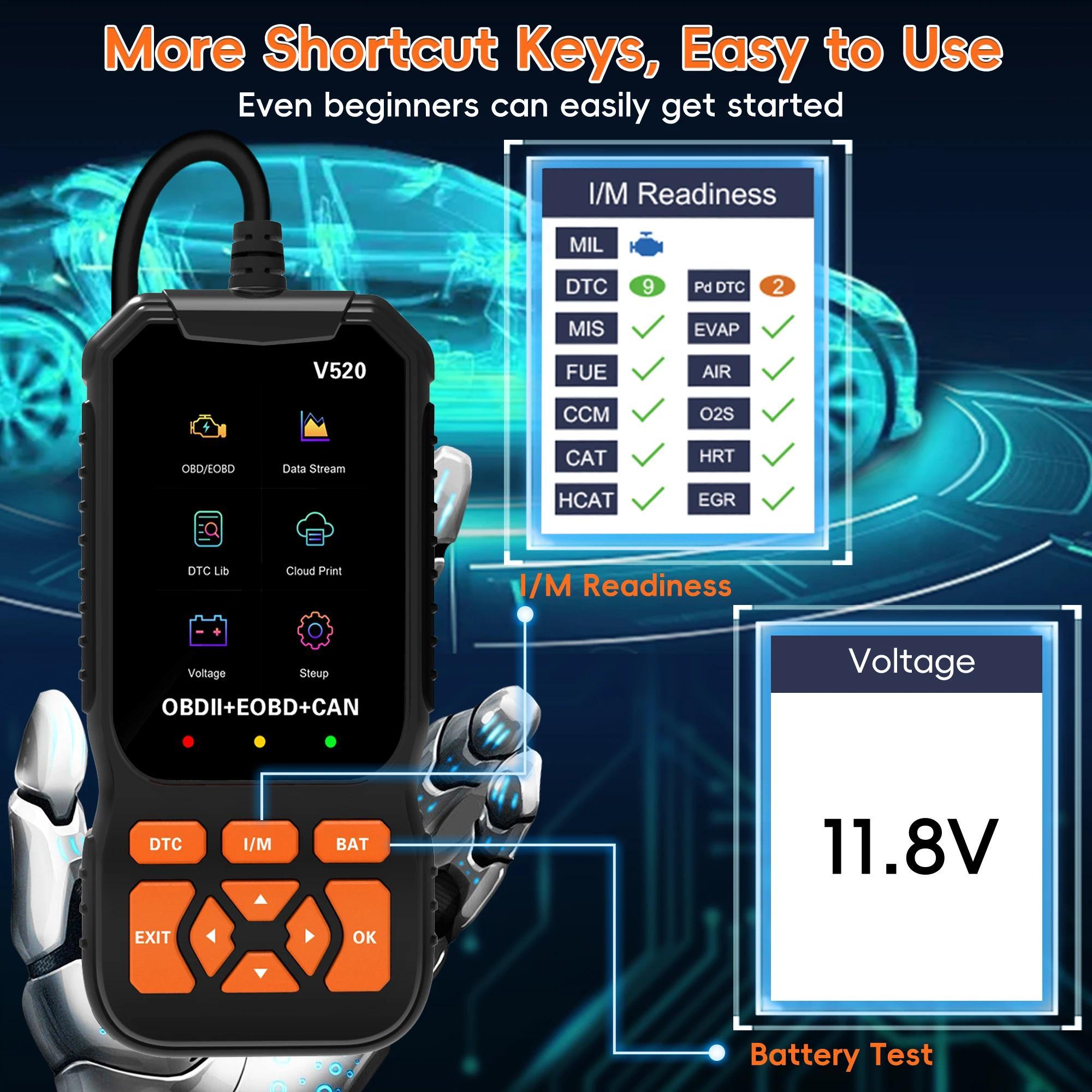 OBD2 Car Scanner Diagnostic Scan Tool,Professional Mechanic Vehicle Fault Code Reader,Auto Read Fault Code Check Engine Light Fo