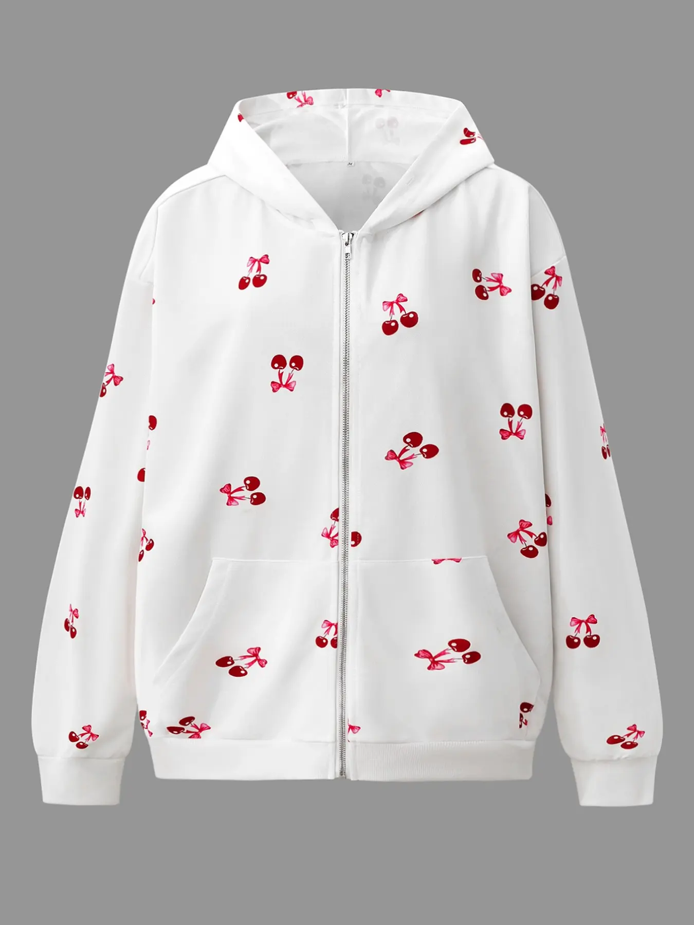 Oversized Cherry Print Zip-Up Hoodies for Women, Soft Fleece Long Sleeve Casual Hooded Sweatshirts, Loose Fit Daily Streetwear, Aesthetic Hoodie