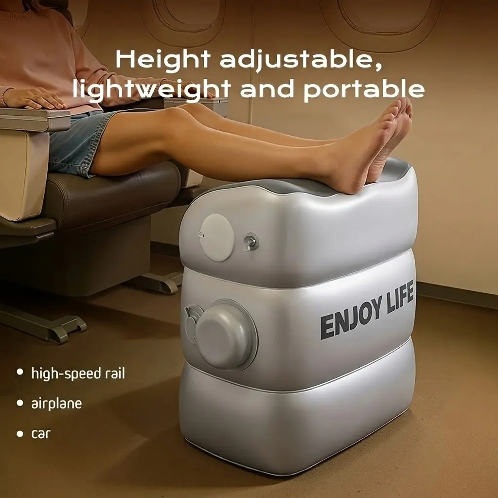 Portable Inflatable Footrest, Three-Tier Adjustable Height, Ideal for Airplane, High-Speed Train, Car, Long-Distance Travel, Office Use