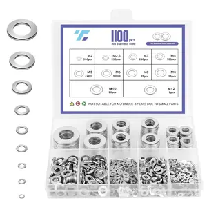 1100 count Flat Washers  Kit, 304 Stainless Steel Metric Washers Set M2 to M12 (9 Sizes), Durable Hardware Washers for Screws and , Automotive, Industrial and DIY Projects