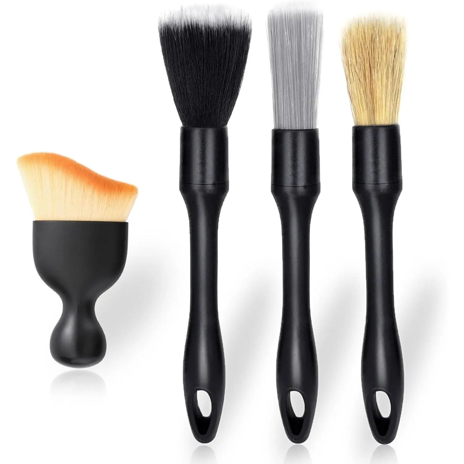 4 Pcs Car Detailing Brush Set for Cleaning Interior or Exterior Leather Upholstery Seat, Boars Bristle Detailing Brushes, Dusting Cleaning Supplies, Tool for Emblem, Air Vents, Wheels