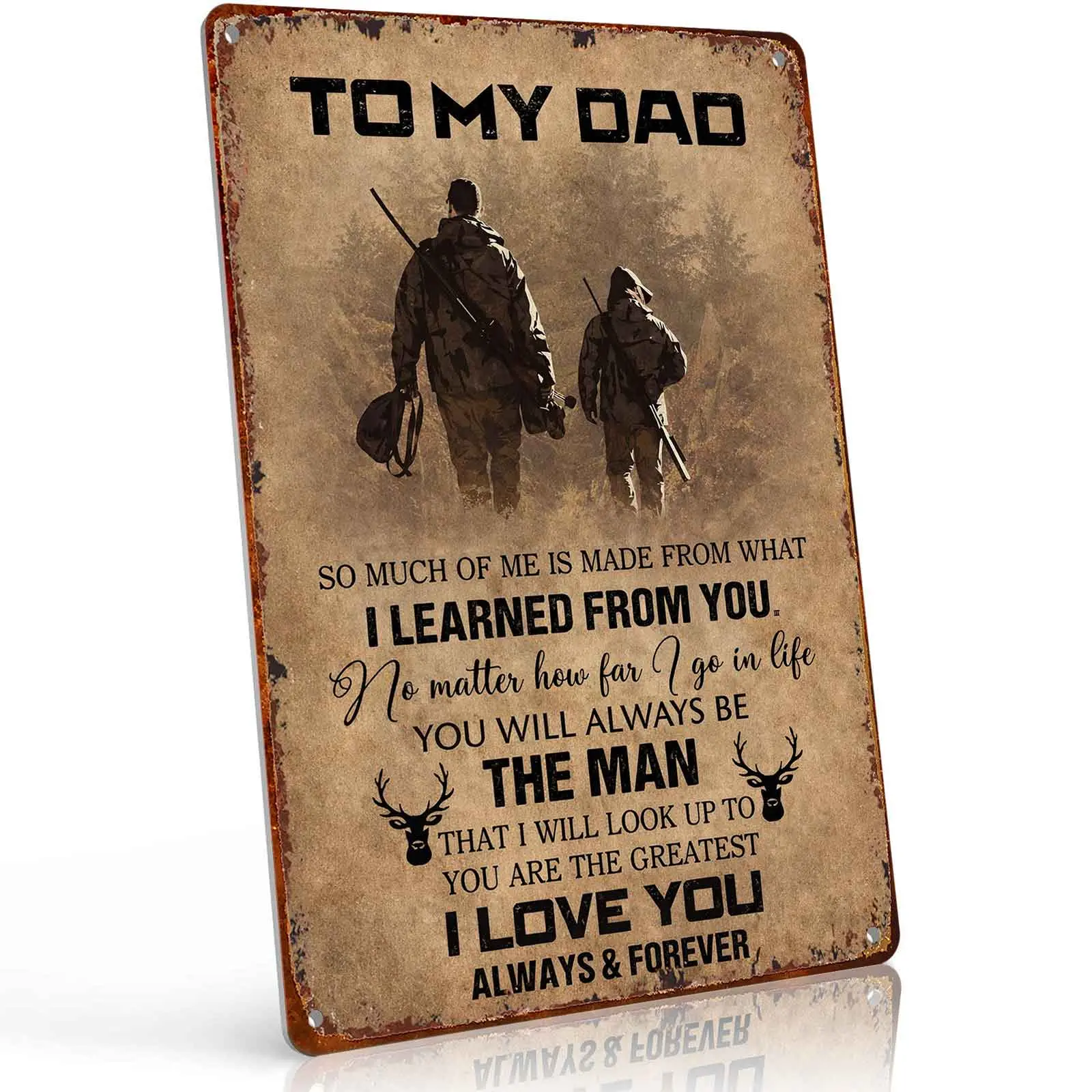 8x12 in Aluminium Hunting Dad Metal Tin Sign Wall Plaque - Vintage Distressed Design Home Decor, Father's Day Birthday Gift for Outdoor Hunting Enthusiast Father (Farmhouse, Cabin Use), Father's Day Gifts